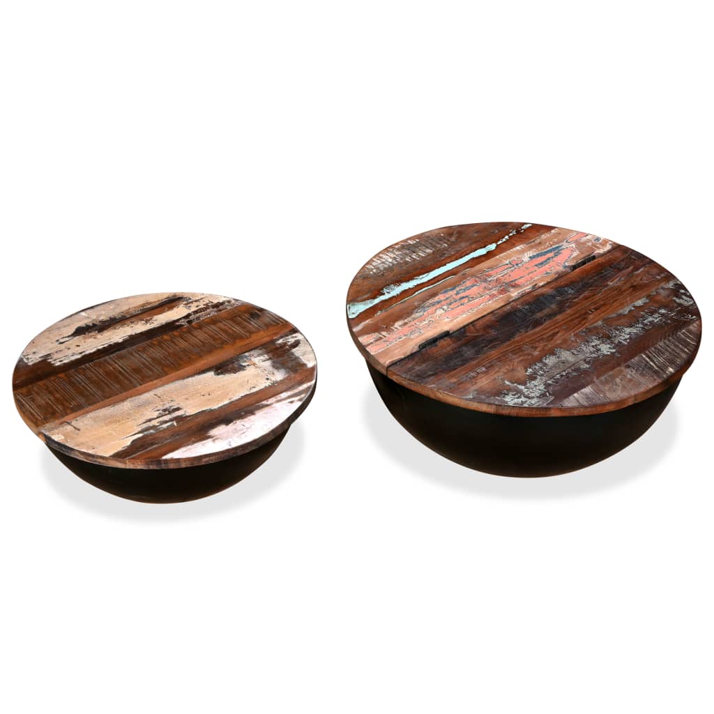 2-delige Salontafelset komvormig massief gerecycled hout zwart is nu te koop bij PeponiXL, paradijselijk wonen!