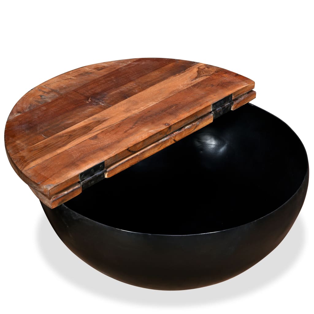 2-delige Salontafelset komvormig massief gerecycled hout zwart is nu te koop bij PeponiXL, paradijselijk wonen!