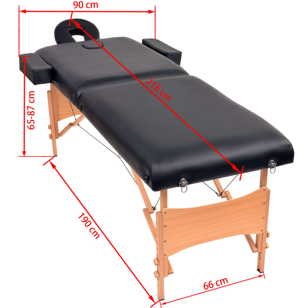 Massagetafel inklapbaar 2 zones 10 cm dik zwart is nu te koop bij PeponiXL, paradijselijk wonen!