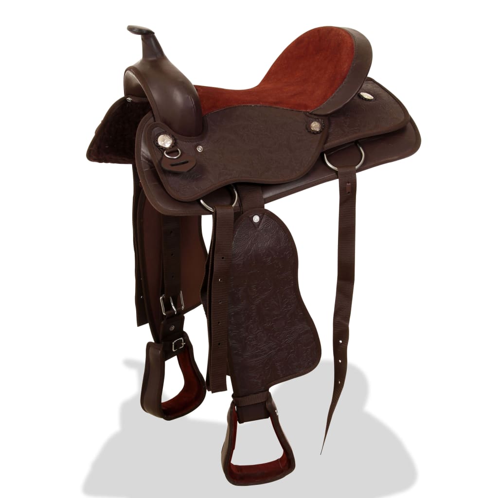 Western zadel, hoofdstel en borstriem 15" echt leer bruin is nu te koop bij PeponiXL, paradijselijk wonen!