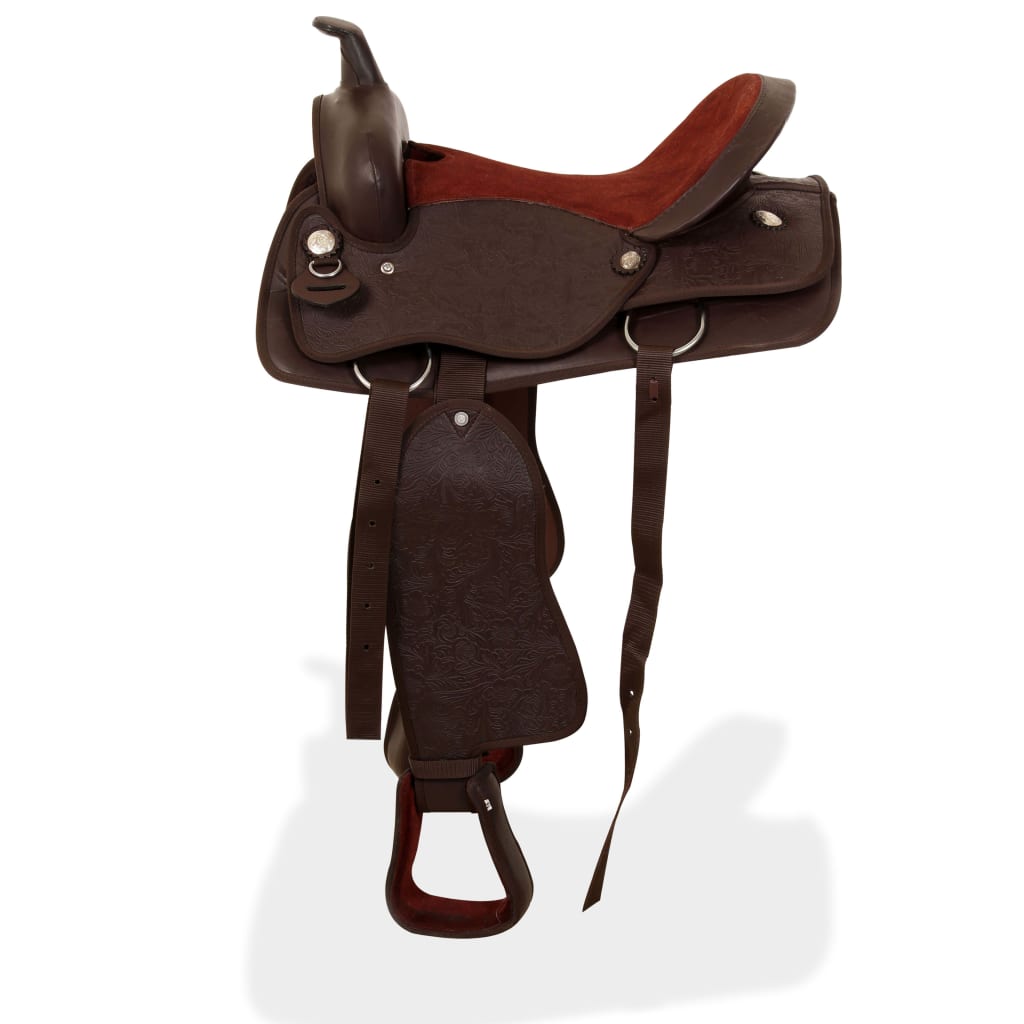 Western zadel, hoofdstel en borstriem 15" echt leer bruin is nu te koop bij PeponiXL, paradijselijk wonen!