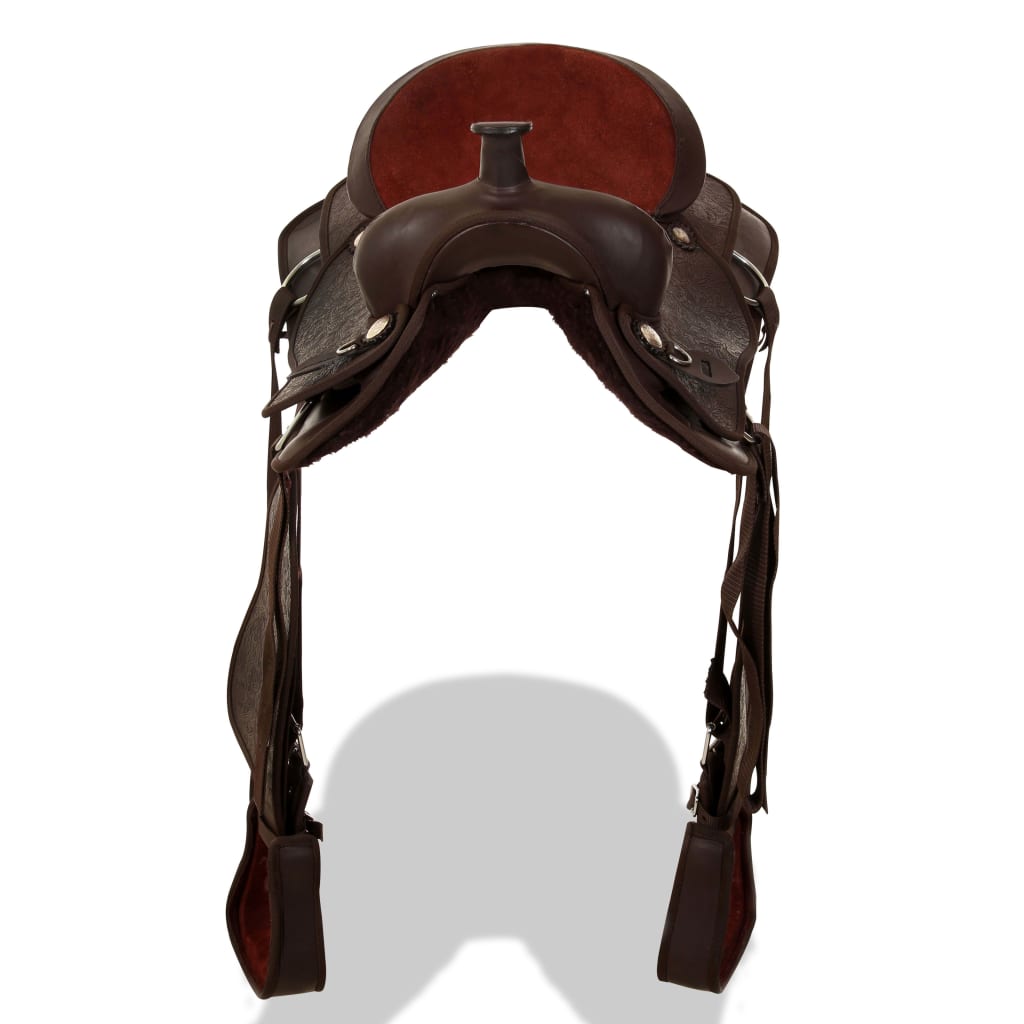 Western zadel, hoofdstel en borstriem 15" echt leer bruin is nu te koop bij PeponiXL, paradijselijk wonen!