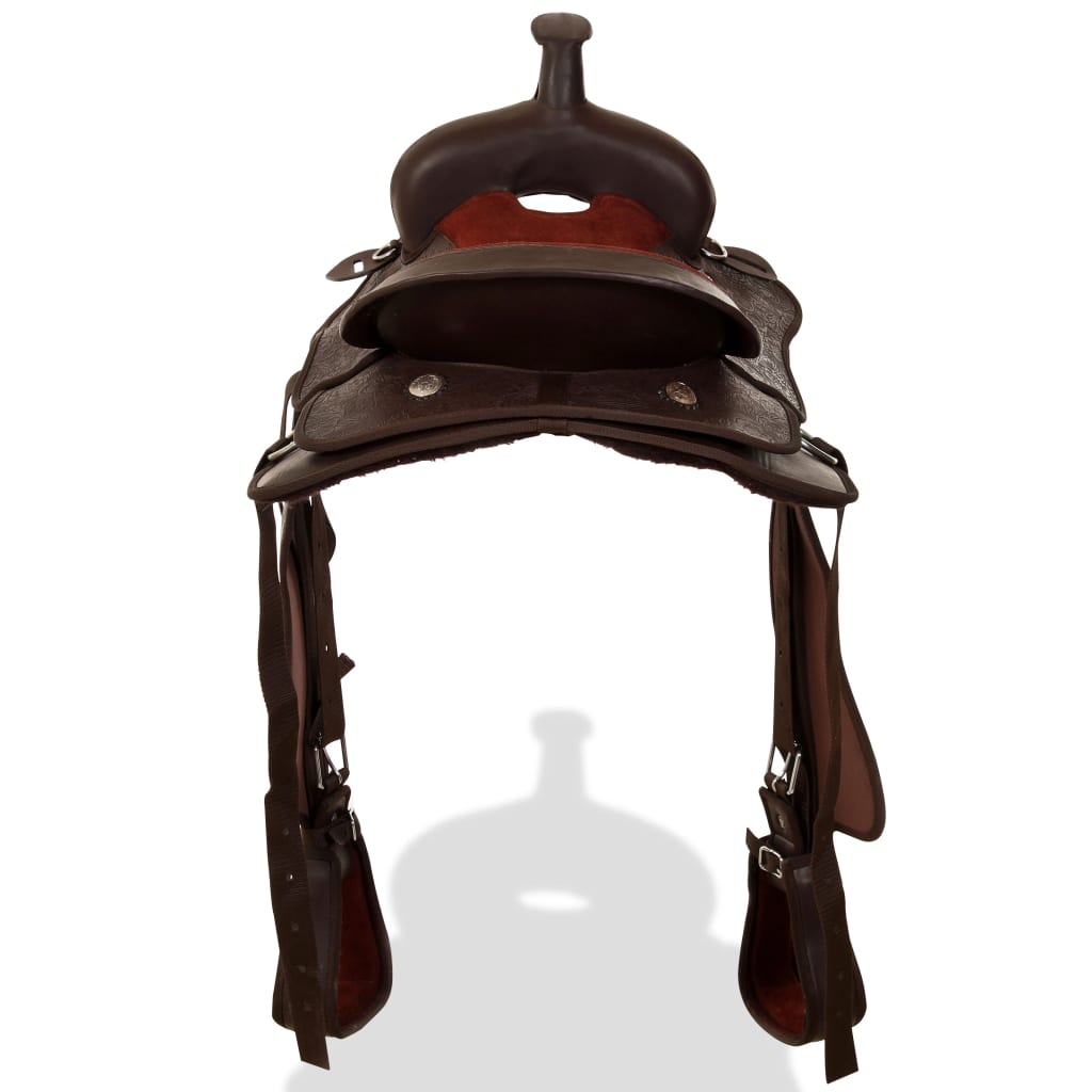 Western zadel, hoofdstel en borstriem 15" echt leer bruin is nu te koop bij PeponiXL, paradijselijk wonen!