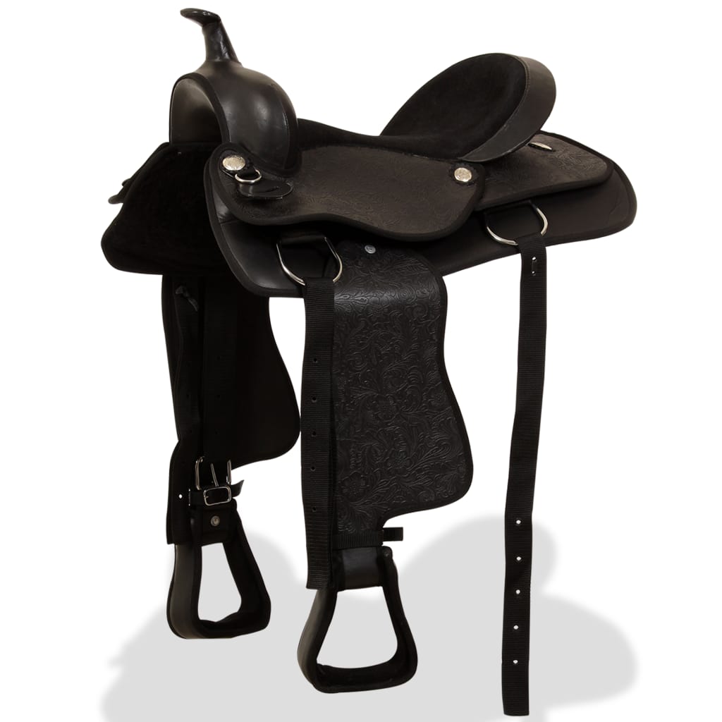 Western zadel, hoofdstel en borstriem 15" echt leer zwart is nu te koop bij PeponiXL, paradijselijk wonen!