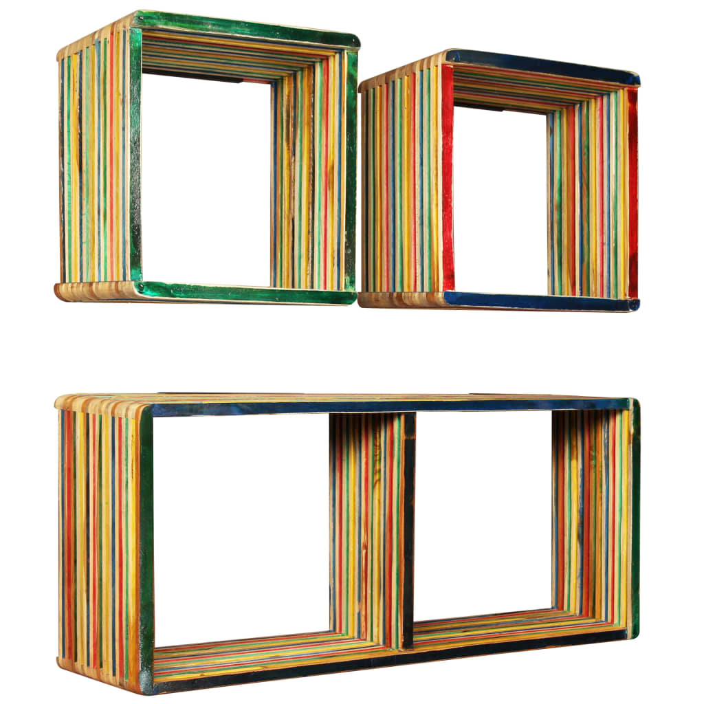 Wandschappenset massief gerecycled teakhout meerkleurig 3-delig is nu te koop bij PeponiXL, paradijselijk wonen!