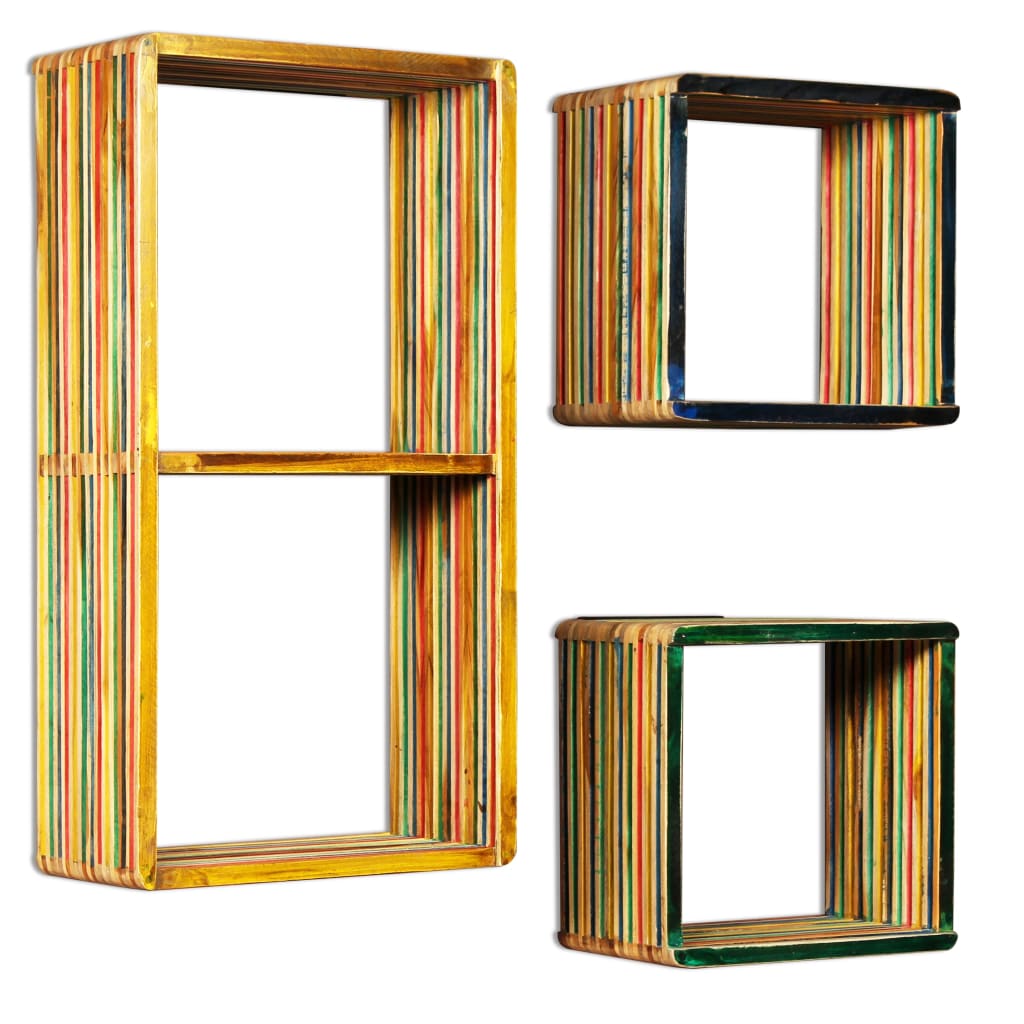 Wandschappenset massief gerecycled teakhout meerkleurig 3-delig is nu te koop bij PeponiXL, paradijselijk wonen!
