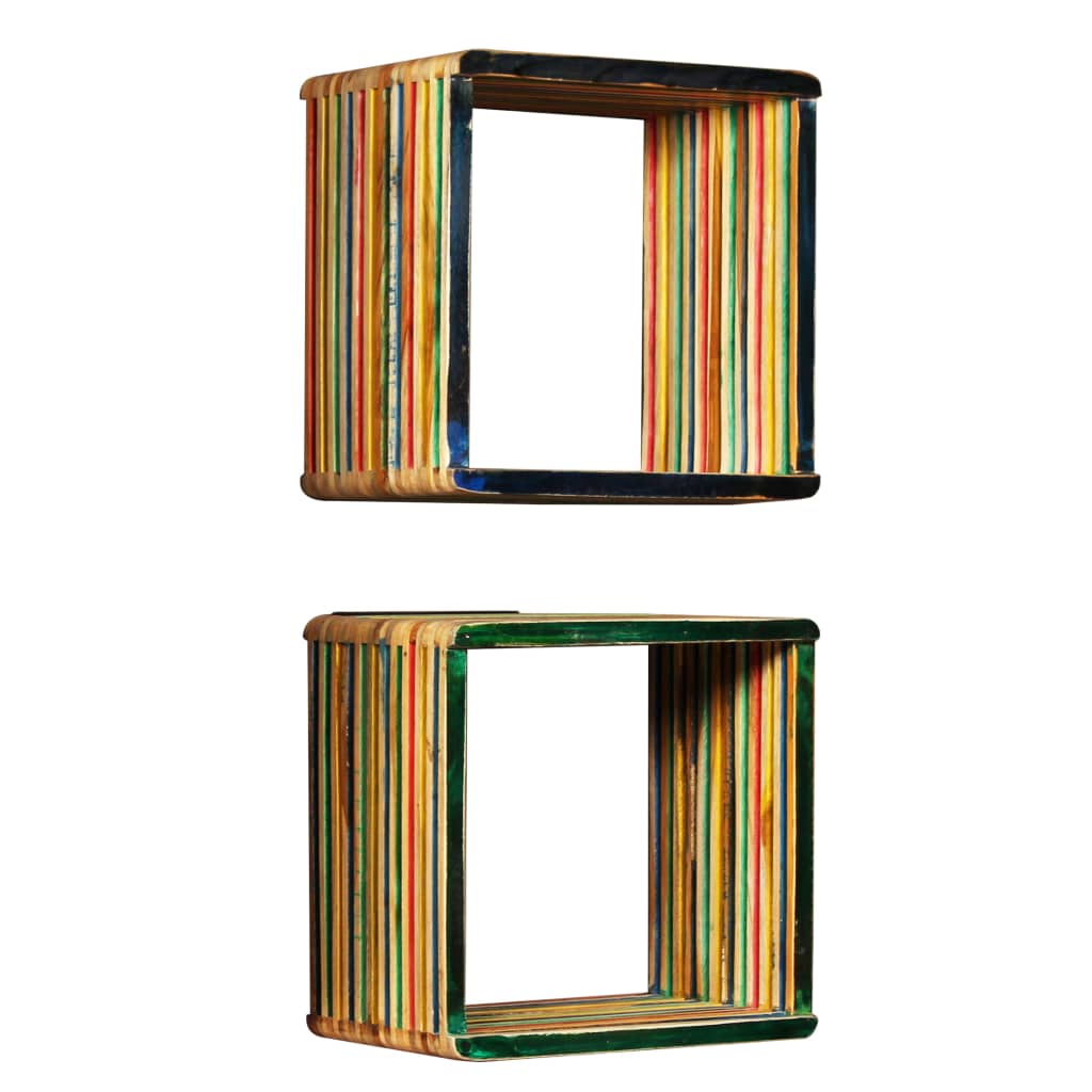 Wandschappenset massief gerecycled teakhout meerkleurig 3-delig is nu te koop bij PeponiXL, paradijselijk wonen!