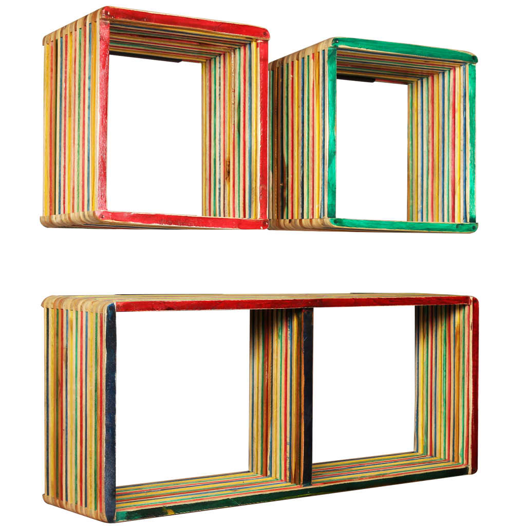 Wandschappenset massief gerecycled teakhout meerkleurig 3-delig is nu te koop bij PeponiXL, paradijselijk wonen!