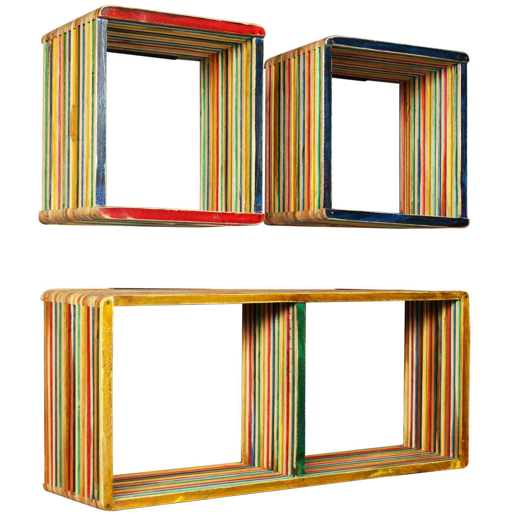 Wandschappenset massief gerecycled teakhout meerkleurig 3-delig is nu te koop bij PeponiXL, paradijselijk wonen!