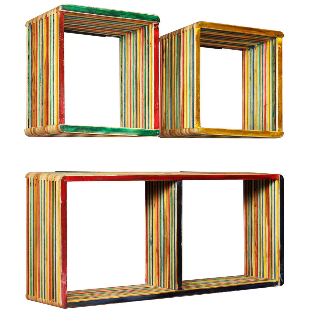 Wandschappenset massief gerecycled teakhout meerkleurig 3-delig is nu te koop bij PeponiXL, paradijselijk wonen!