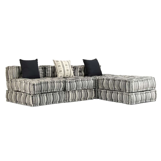 Poef driezits modulair stof gestreept grijs is nu te koop bij PeponiXL, paradijselijk wonen!