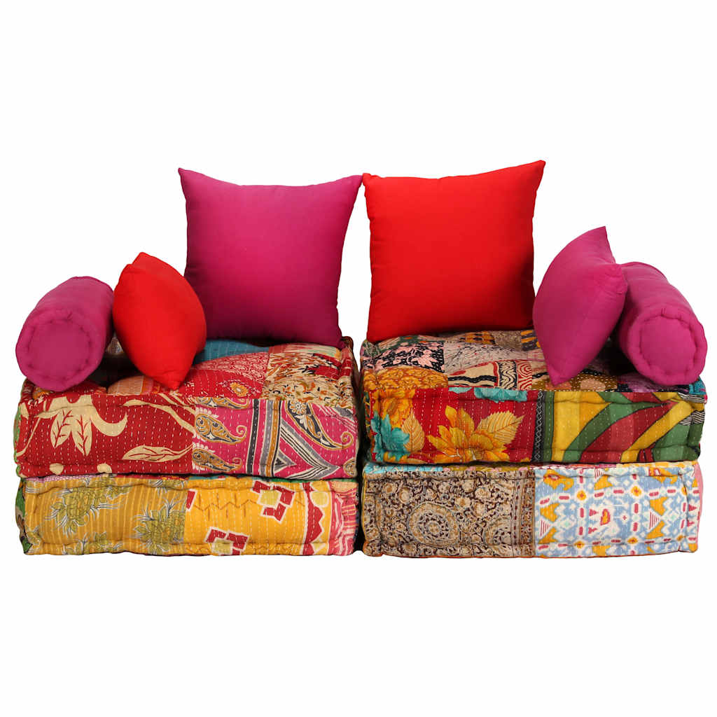 Poef tweezits modulair stof patchwork is nu te koop bij PeponiXL, paradijselijk wonen!