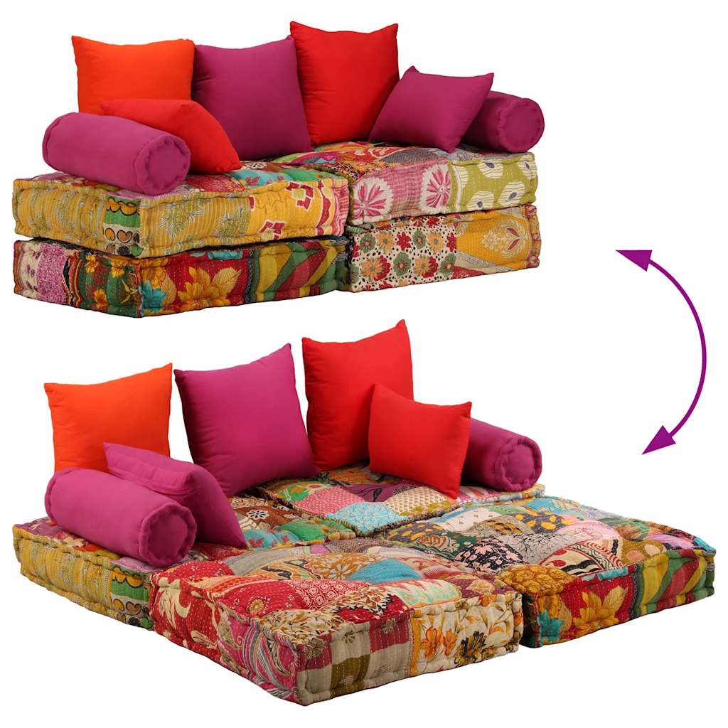 Poef tweezits modulair stof patchwork is nu te koop bij PeponiXL, paradijselijk wonen!