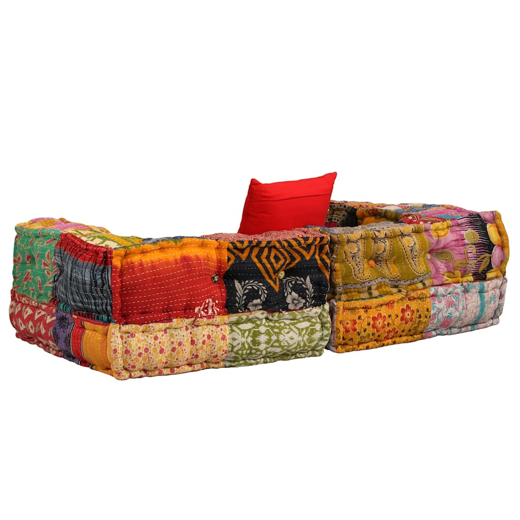 Poef tweezits modulair stof patchwork is nu te koop bij PeponiXL, paradijselijk wonen!