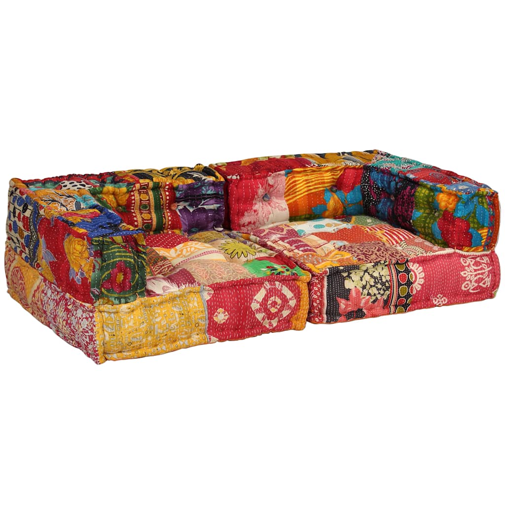Poef tweezits modulair stof patchwork is nu te koop bij PeponiXL, paradijselijk wonen!
