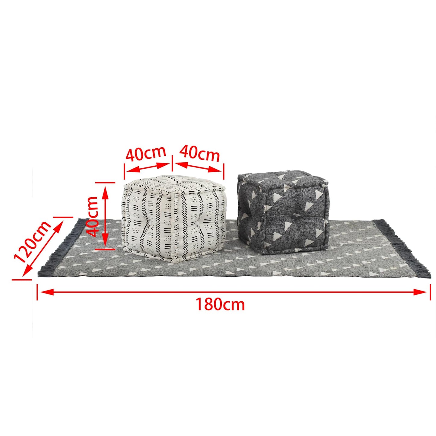 Pouffes Geometrisch Grijs en Wit 40 x 40 x 40 cm Stof is nu te koop bij PeponiXL, paradijselijk wonen!