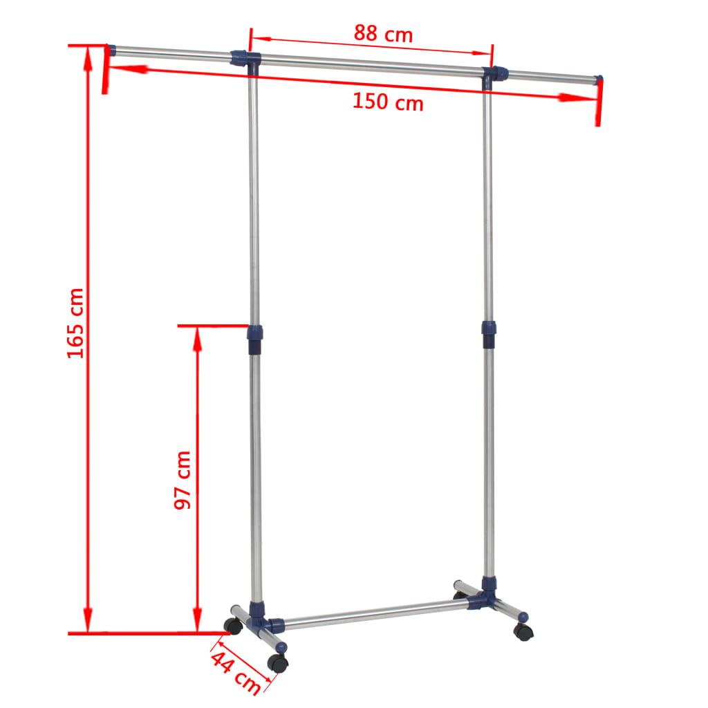 Kledingrek verstelbaar 165x44x150 cm roestvrij staal zilver is nu te koop bij PeponiXL, paradijselijk wonen!
