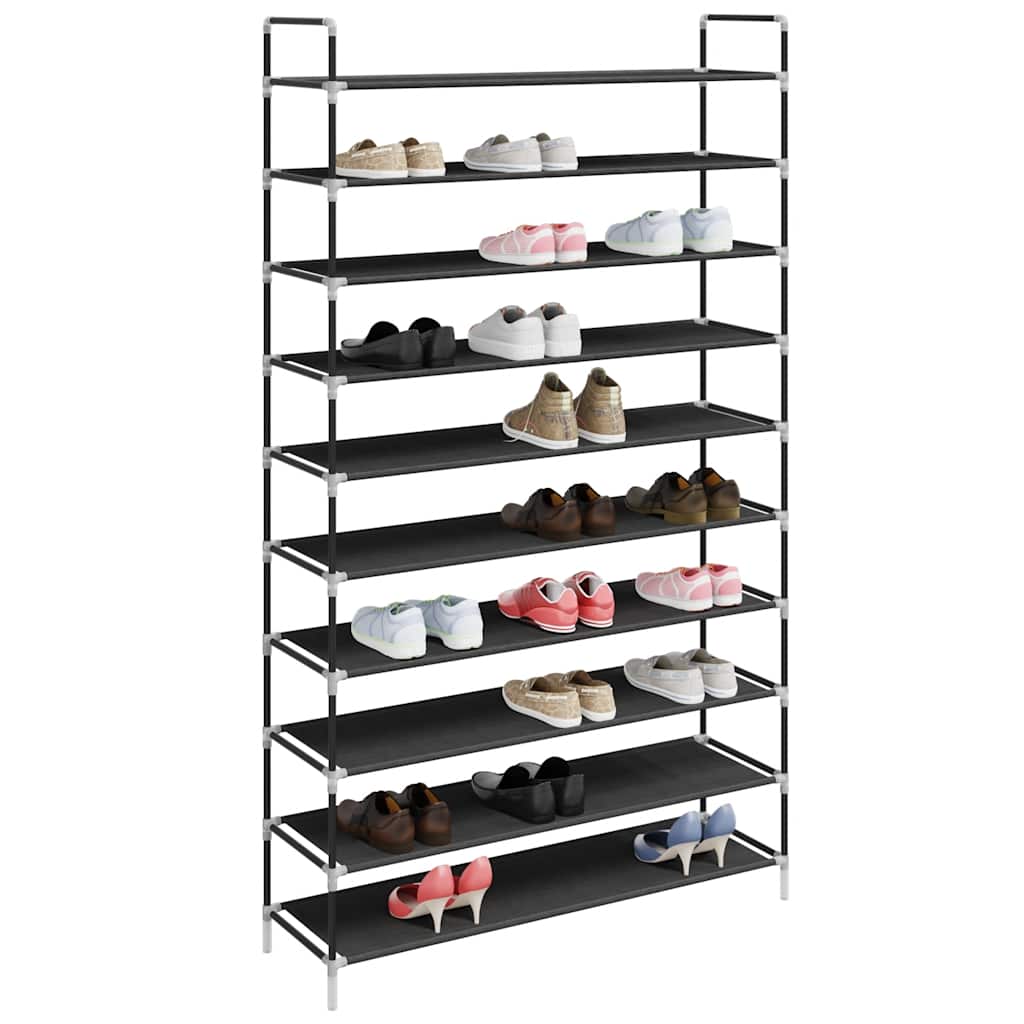 Schoenenrek met 10 schappen metaal en ongeweven stof zwart is nu te koop bij PeponiXL, paradijselijk wonen!
