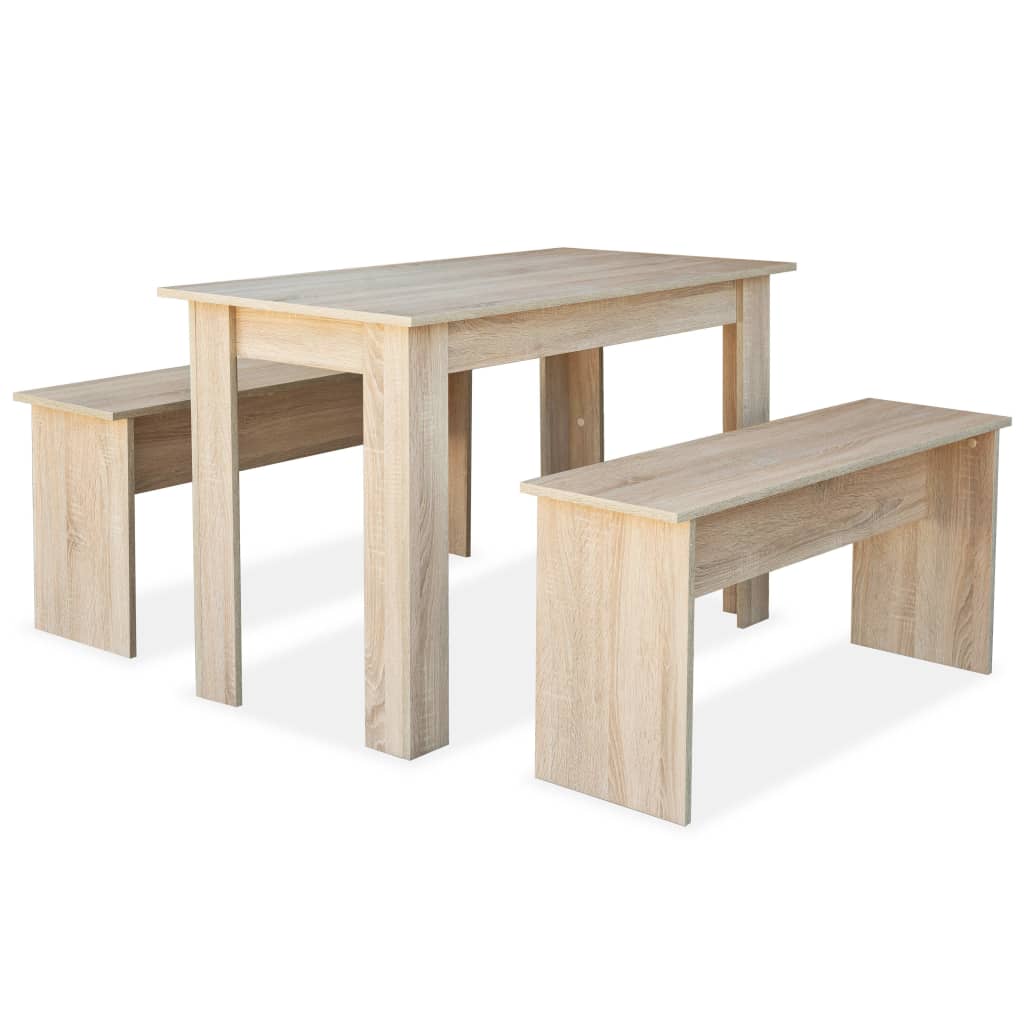Eettafel en banken 3 st bewerkt hout eikenkleurig is nu te koop bij PeponiXL, paradijselijk wonen!