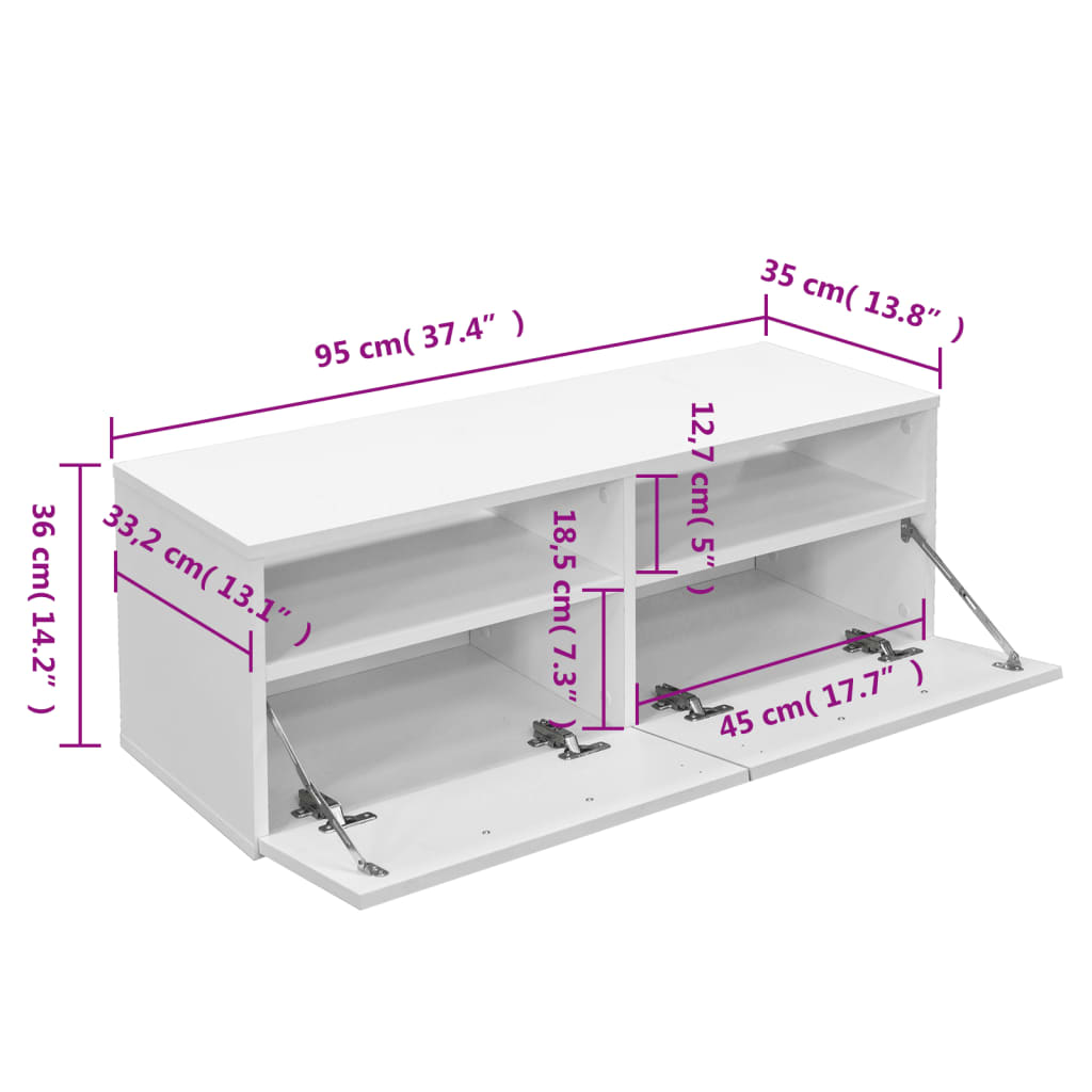 Tv-meubel 95x35x36 cm bewerkt hout wit is nu te koop bij PeponiXL, paradijselijk wonen!