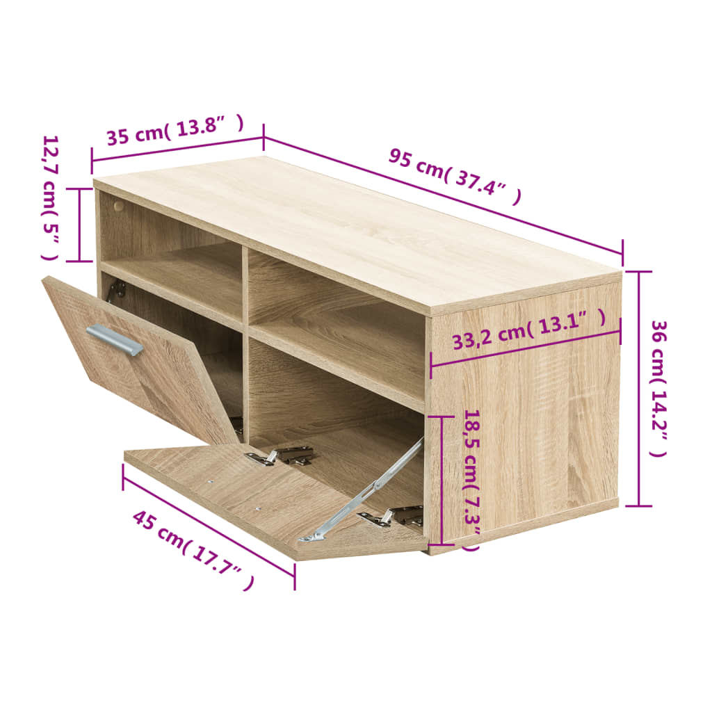 Tv-meubel 95x35x36 cm bewerkt hout eikenkleurig is nu te koop bij PeponiXL, paradijselijk wonen!