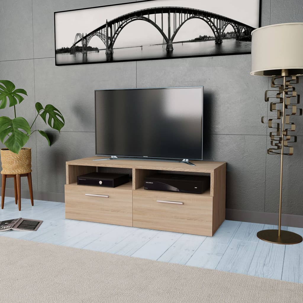 Tv-meubel 95x35x36 cm bewerkt hout eikenkleurig is nu te koop bij PeponiXL, paradijselijk wonen!