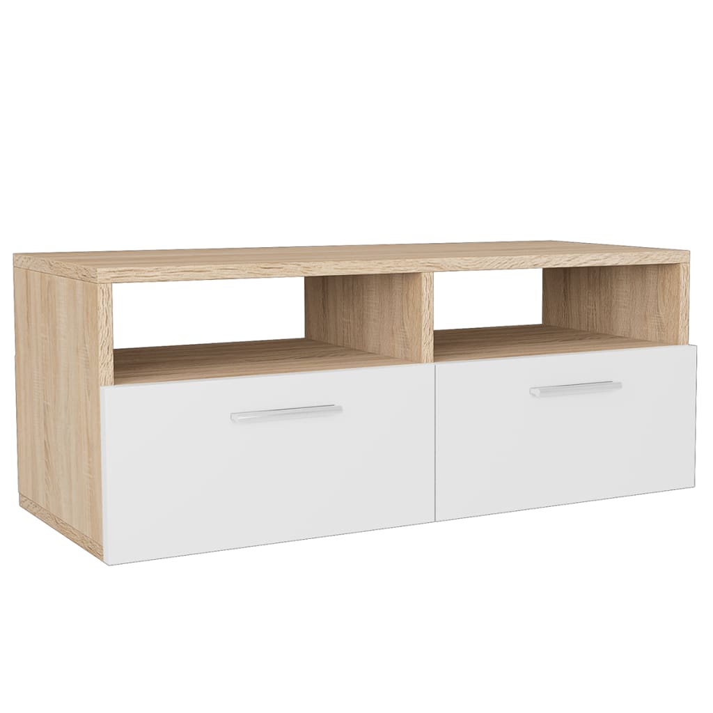 Tv-meubel 95x35x36 cm bewerkt hout eikenkleurig en wit is nu te koop bij PeponiXL, paradijselijk wonen!