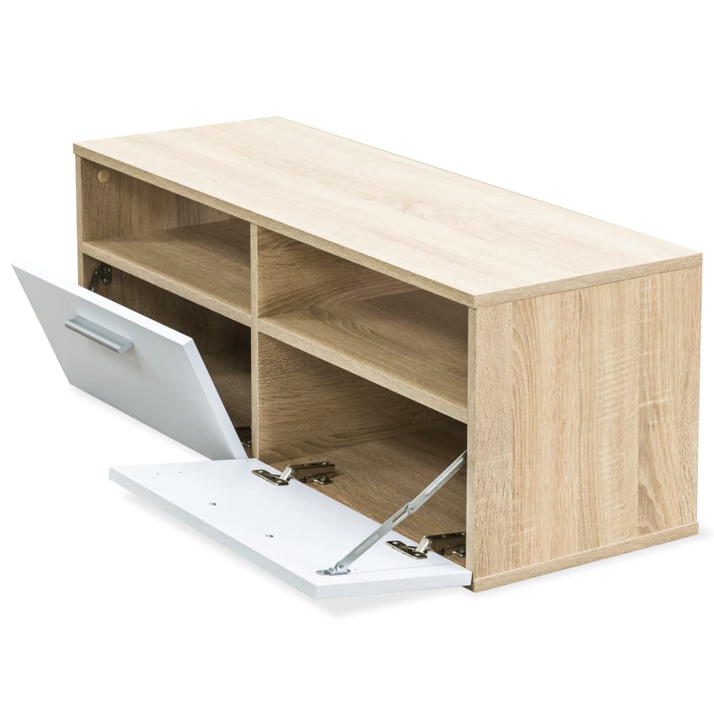 Tv-meubel 95x35x36 cm bewerkt hout eikenkleurig en wit is nu te koop bij PeponiXL, paradijselijk wonen!