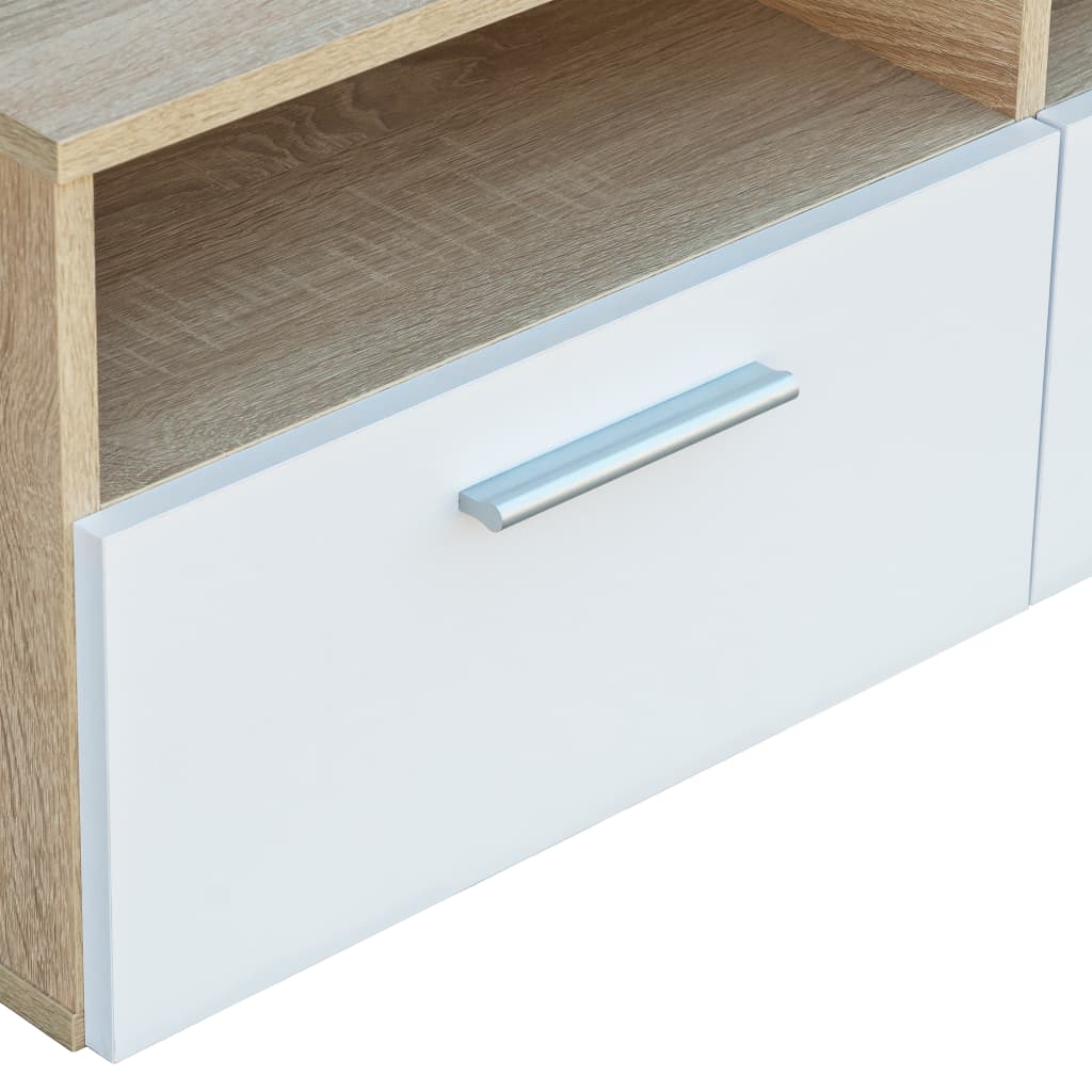 Tv-meubel 95x35x36 cm bewerkt hout eikenkleurig en wit is nu te koop bij PeponiXL, paradijselijk wonen!