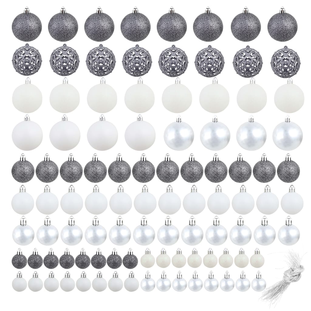 100-delige Kerstballenset 3/4/6 cm wit/grijs is nu te koop bij PeponiXL, paradijselijk wonen!