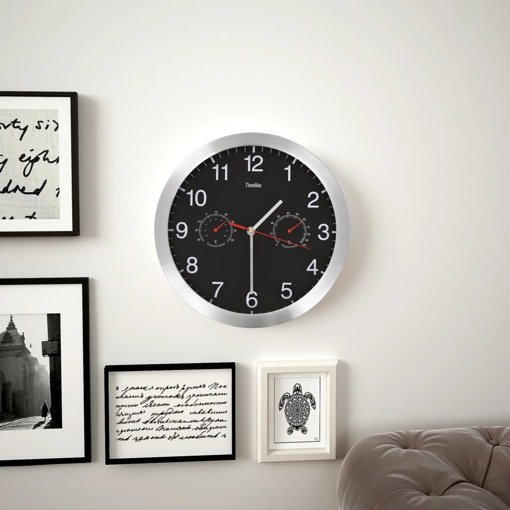 Wandklok met quartz-mechanisme hygrometer thermometer 30 cm zwart is nu te koop bij PeponiXL, paradijselijk wonen!