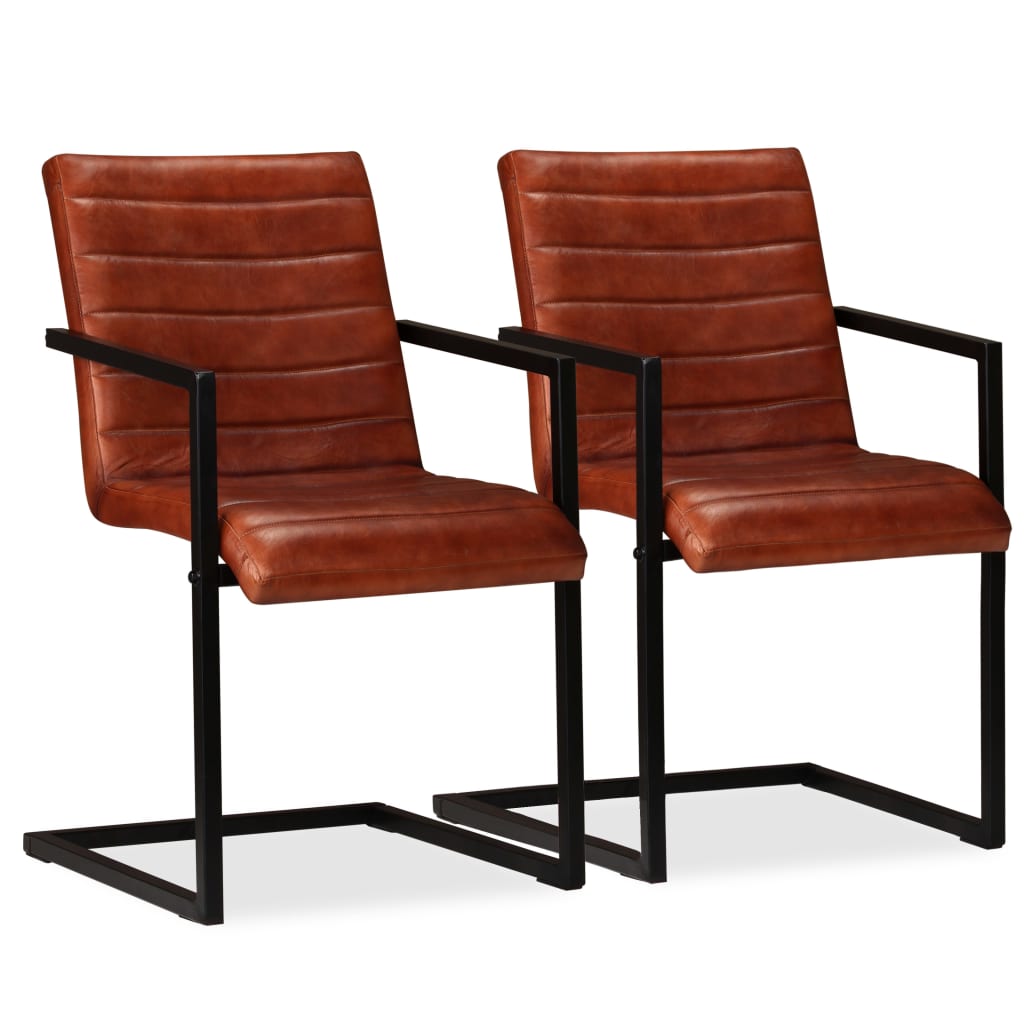 Eetkamerstoelen 2 st echt leer bruin is nu te koop bij PeponiXL, paradijselijk wonen!