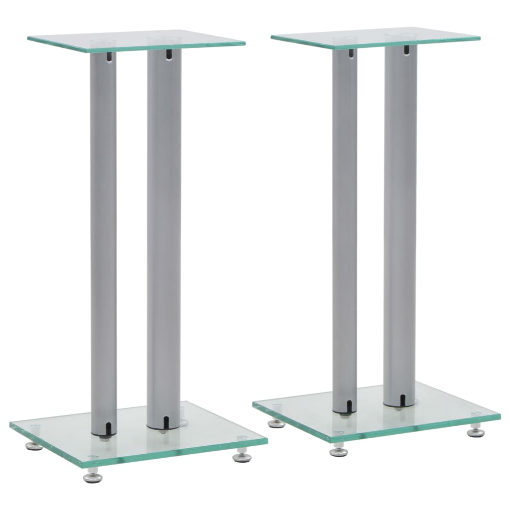 Speakerstandaarden zuil-ontwerp gehard glas zilver 2 st is nu te koop bij PeponiXL, paradijselijk wonen!