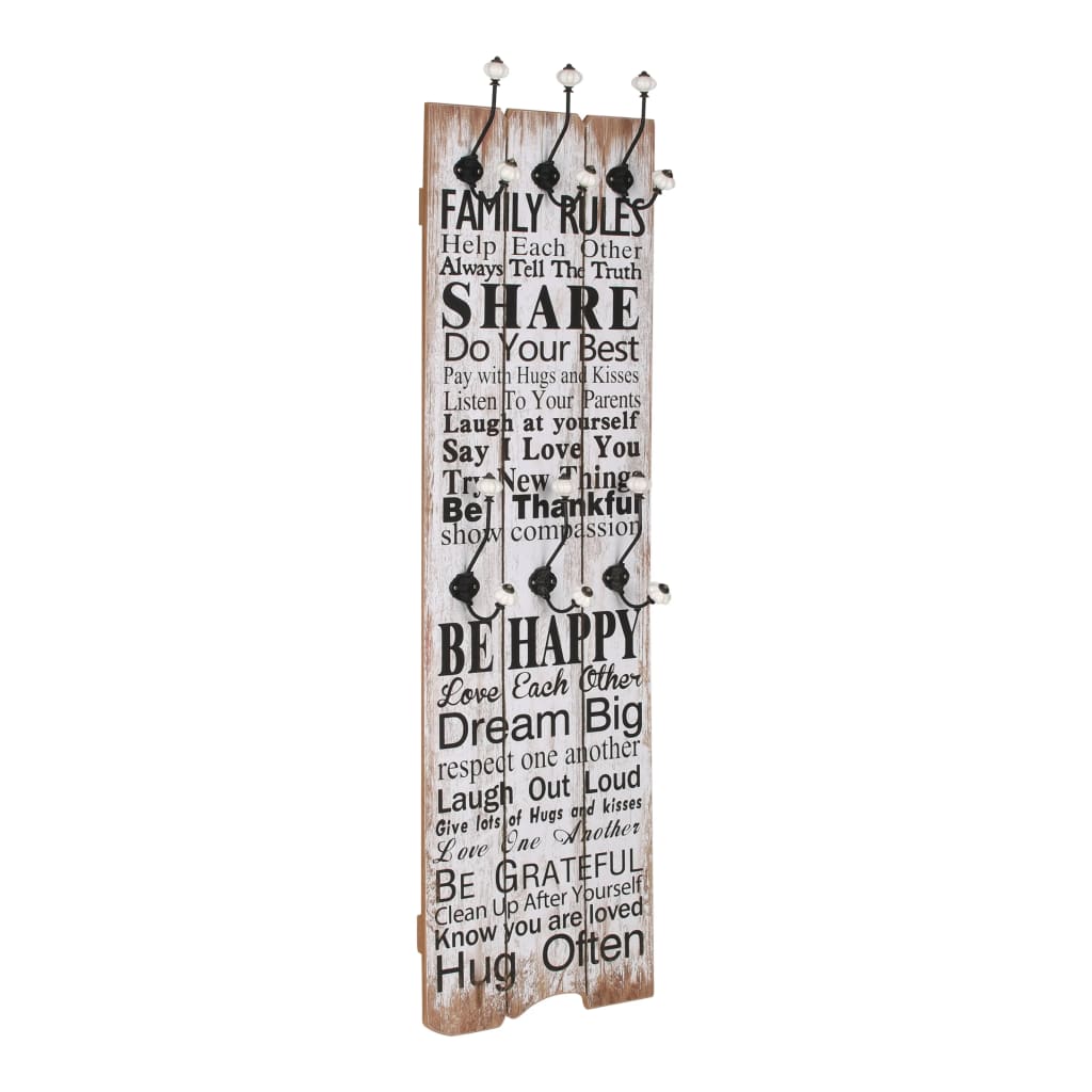 Wandkapstok met 6 haken FAMILY RULES 120x40 cm is nu te koop bij PeponiXL, paradijselijk wonen!