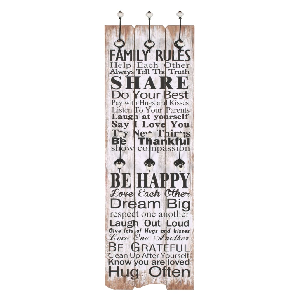 Wandkapstok met 6 haken FAMILY RULES 120x40 cm is nu te koop bij PeponiXL, paradijselijk wonen!