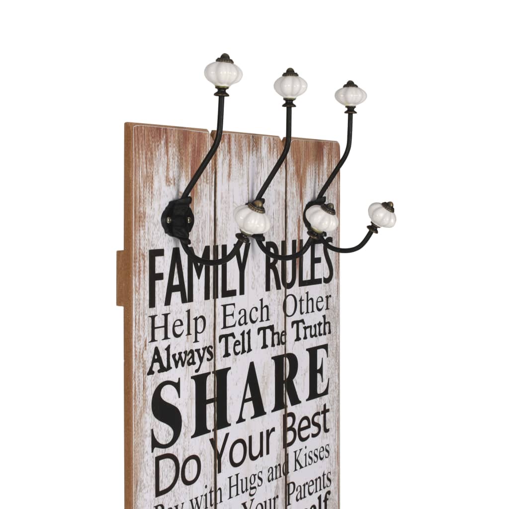 Wandkapstok met 6 haken FAMILY RULES 120x40 cm is nu te koop bij PeponiXL, paradijselijk wonen!