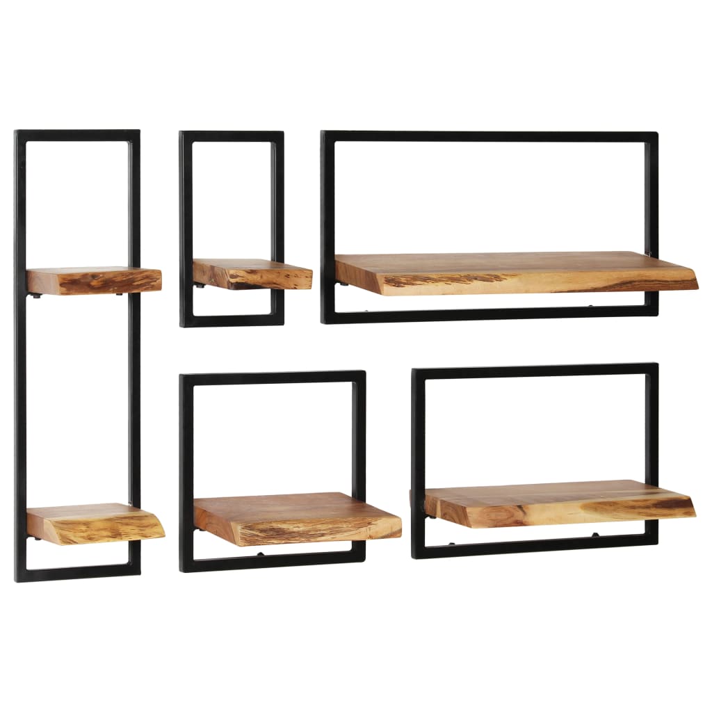 5-delige Wandschappenset massief acaciahout en staal is nu te koop bij PeponiXL, paradijselijk wonen!