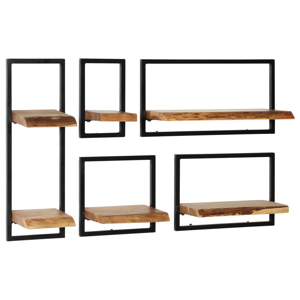 5-delige Wandschappenset massief acaciahout en staal is nu te koop bij PeponiXL, paradijselijk wonen!