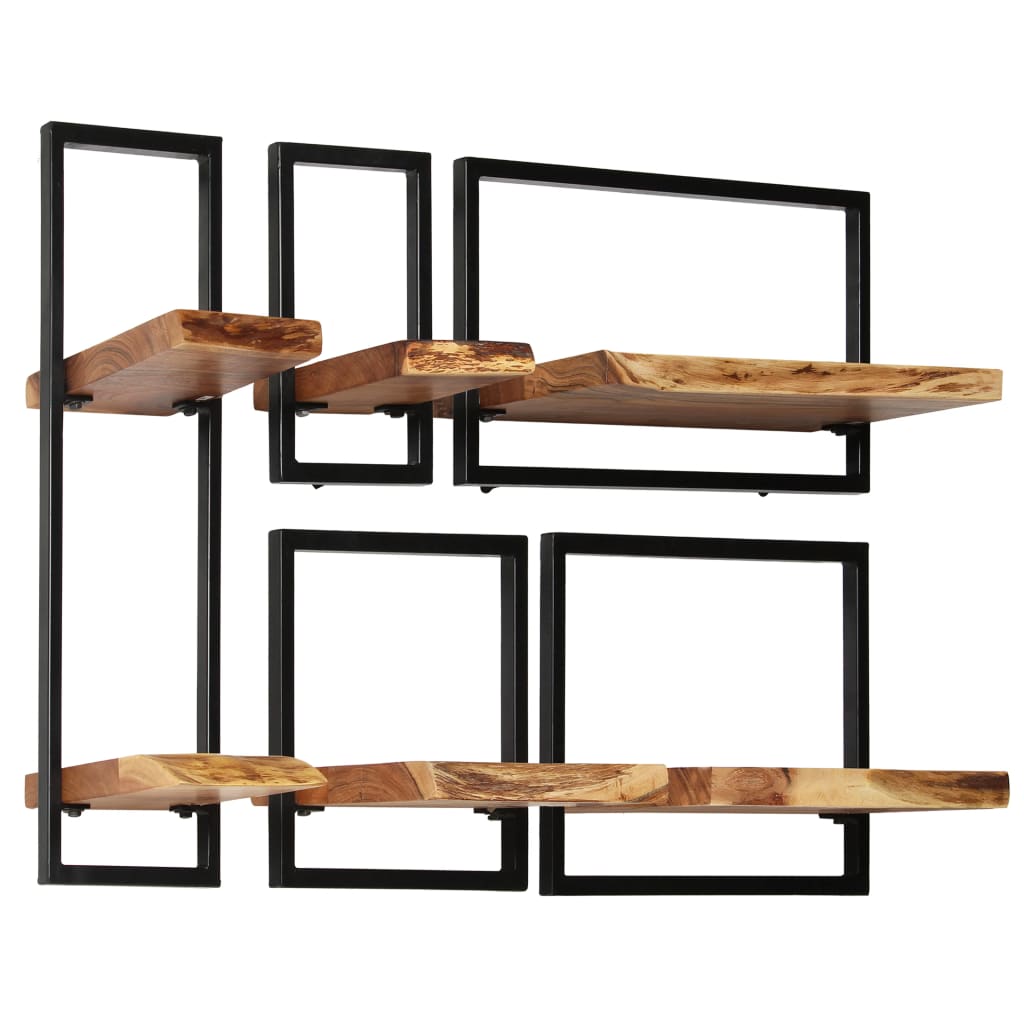 5-delige Wandschappenset massief acaciahout en staal is nu te koop bij PeponiXL, paradijselijk wonen!