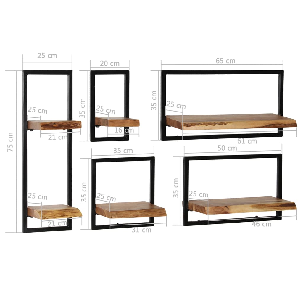 5-delige Wandschappenset massief acaciahout en staal is nu te koop bij PeponiXL, paradijselijk wonen!