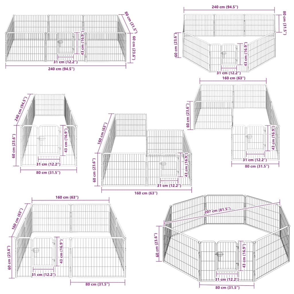 Hondenren met 8 panelen 80x60 cm staal zwart is nu te koop bij PeponiXL, paradijselijk wonen!