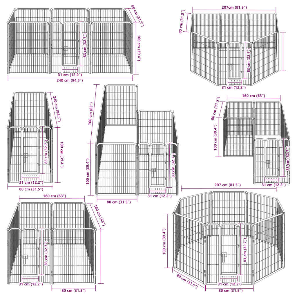 Hondenren met 8 panelen 80x100 cm staal zwart is nu te koop bij PeponiXL, paradijselijk wonen!