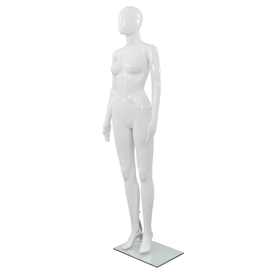 Etalagepop vrouwelijk met glazen voet 175 cm glanzend wit is nu te koop bij PeponiXL, paradijselijk wonen!