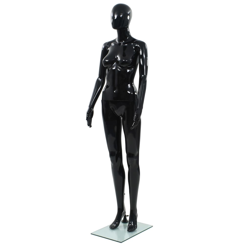Etalagepop vrouwelijk met glazen voet 175 cm glanzend zwart is nu te koop bij PeponiXL, paradijselijk wonen!