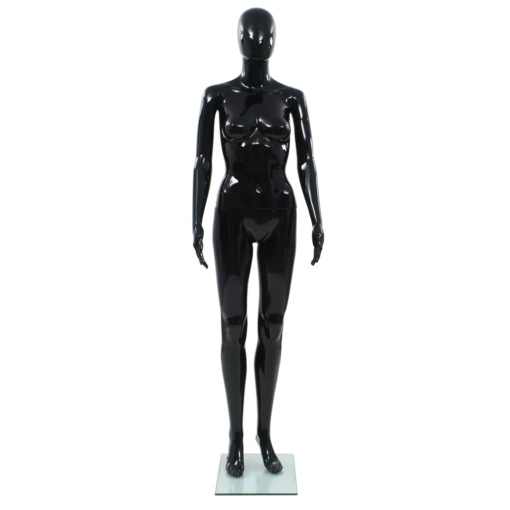 Etalagepop vrouwelijk met glazen voet 175 cm glanzend zwart is nu te koop bij PeponiXL, paradijselijk wonen!