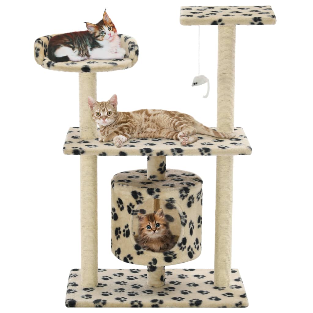 Kattenkrabpaal met sisal krabpalen 95 cm pootafdrukken beige is nu te koop bij PeponiXL, paradijselijk wonen!