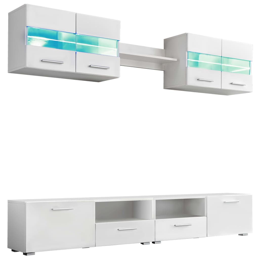 Tv-wandmeubelset met LED-verlichting hoogglans wit 5-delig is nu te koop bij PeponiXL, paradijselijk wonen!