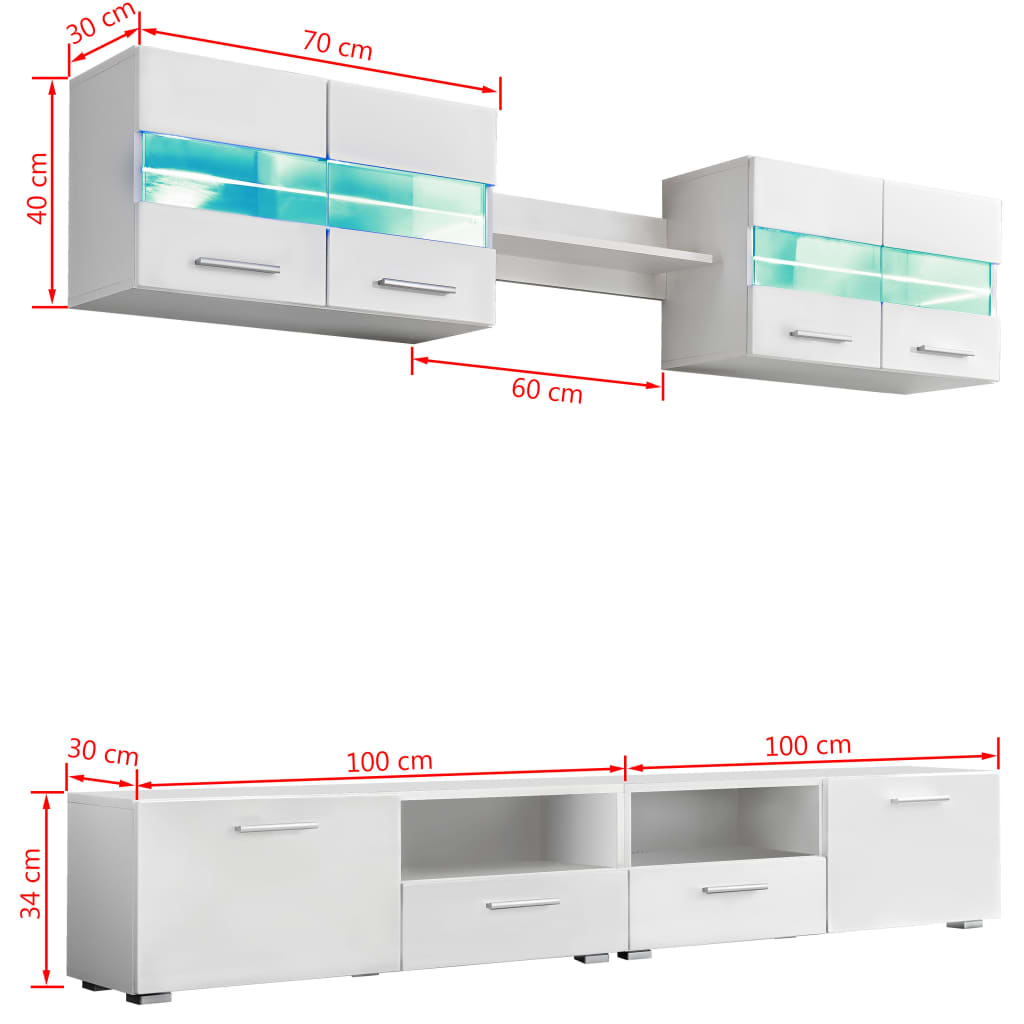 Tv-wandmeubelset met LED-verlichting hoogglans wit 5-delig is nu te koop bij PeponiXL, paradijselijk wonen!