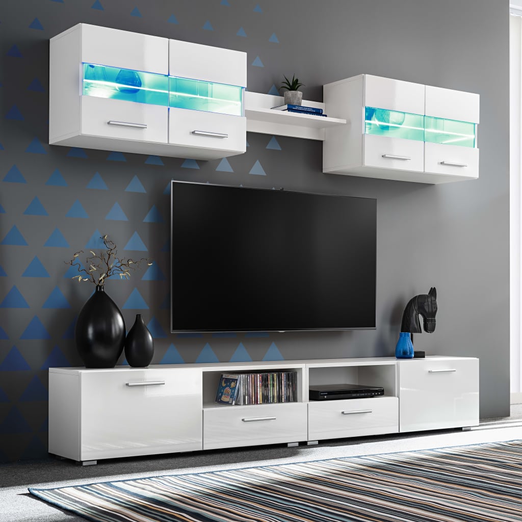 Tv-wandmeubelset met LED-verlichting hoogglans wit 5-delig is nu te koop bij PeponiXL, paradijselijk wonen!