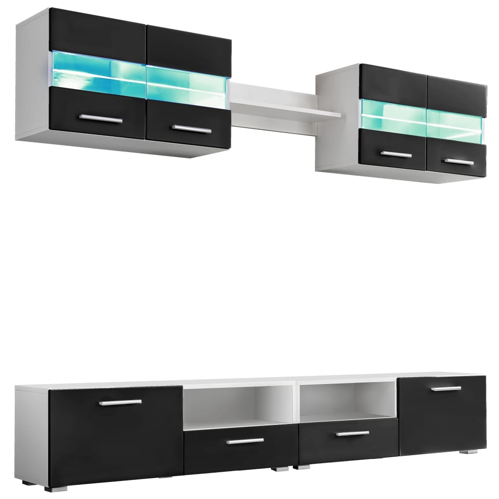 Tv-wandmeubelset met LED-verlichting hoogglans zwart 5-delig is nu te koop bij PeponiXL, paradijselijk wonen!